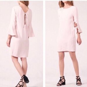 Sandro Paris Dress Crepe Pale Pink Fluted 3/4 Sleeves Tie Back Mini